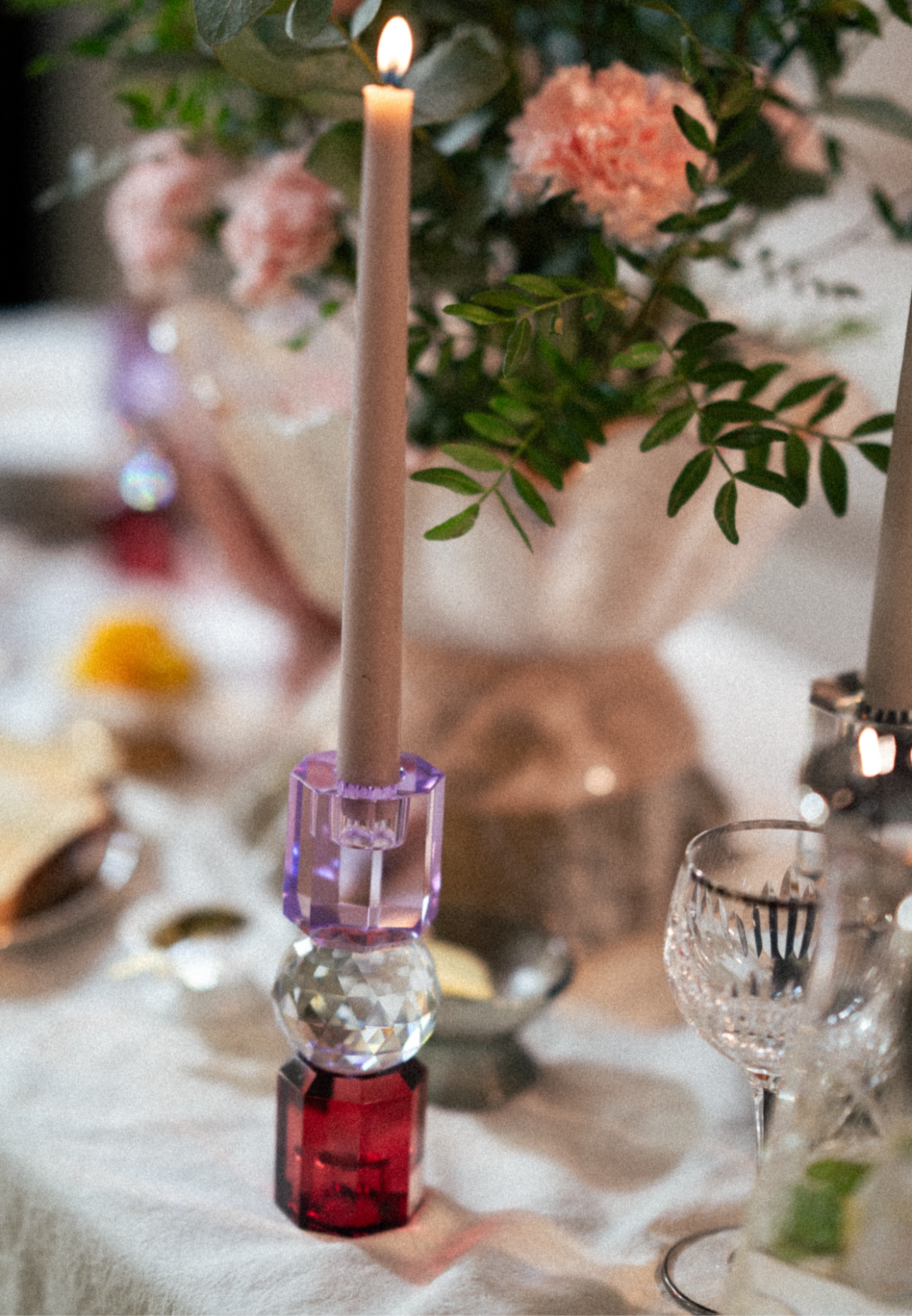 Bordeaux & Clear Crystal Candleholder