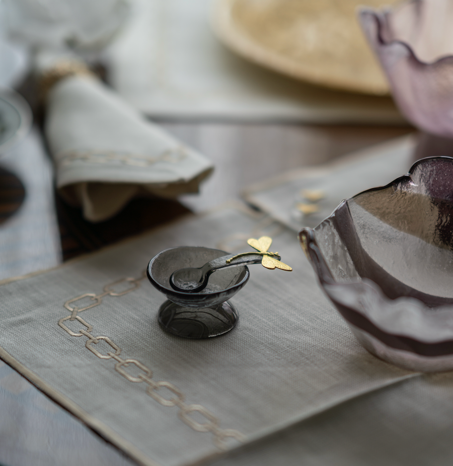 Murano Glass Bowl & Spoon Grey