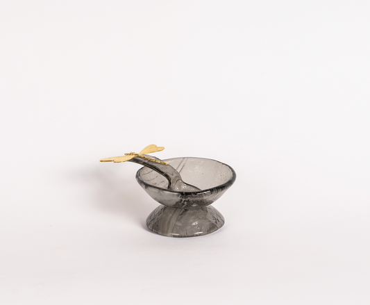 Murano Glass Bowl & Spoon Grey